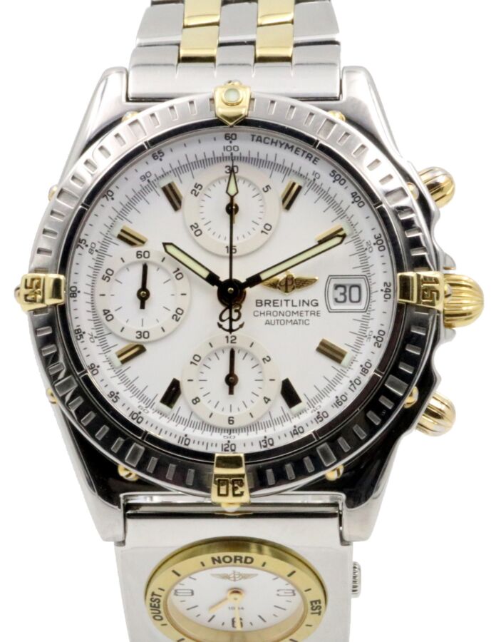 Breitling Chronomat B13352 White Index 18k Yellow Gold Stainless Steel Automatic Chronograph