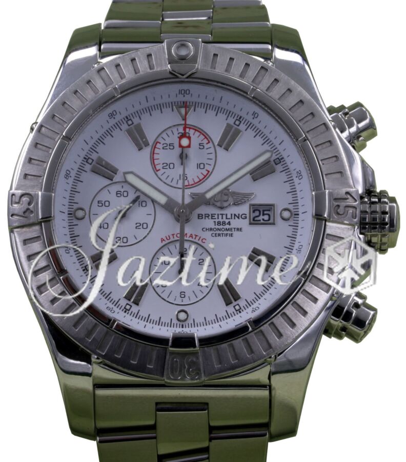 Breitling Super Avenger A13370 Men's 48mm White Baton Stainless Steel Chronograph