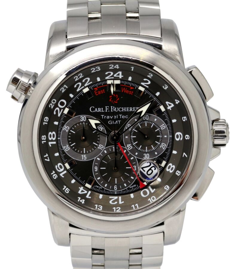 Carl F. Bucherer Patravi 10620083321 TravelTec Black Stainless Steel 46.6mm Men's 