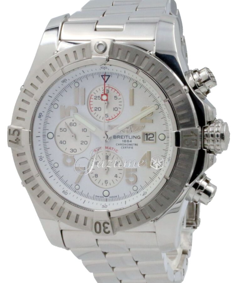 Breitling Super Avenger A13370 White Arabic 48mm XL Stainless Pro 2 Mens BOX PAPERS