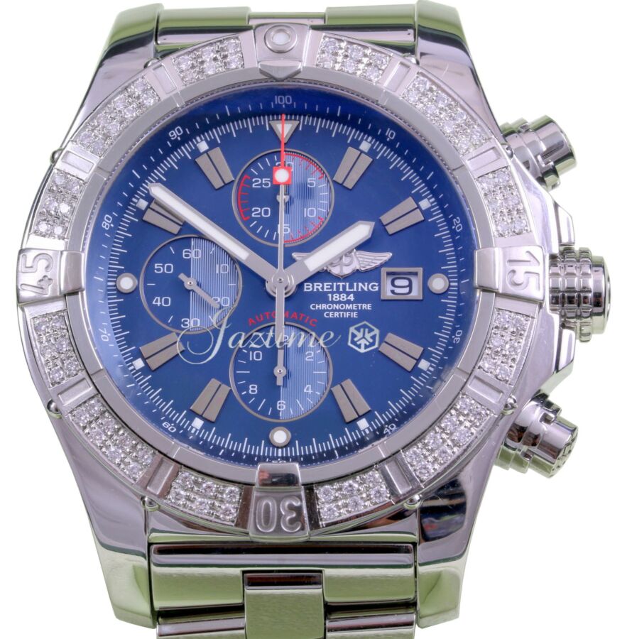 Breitling Super Avenger A13370 Diamond Bezel 48mm Blue Baton Stainless Steel