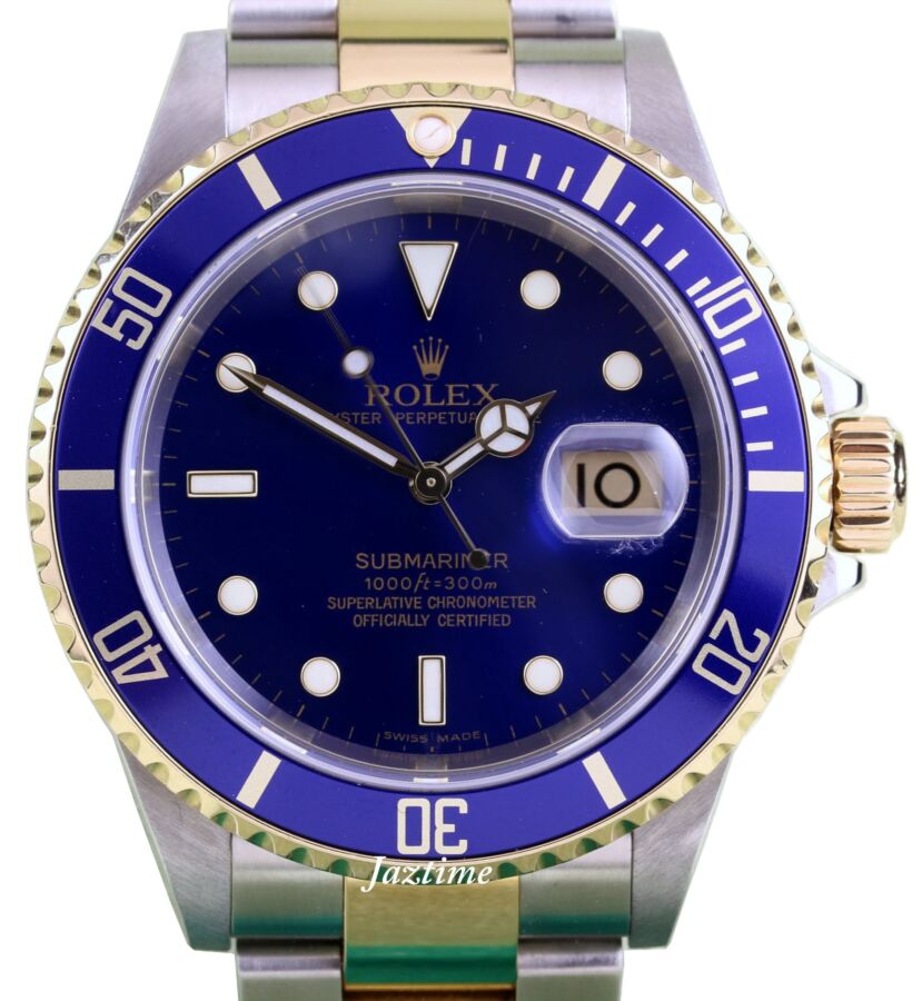 Rolex Submariner 16613 Blue 18k Yellow Gold Stainless Steel No Holes - PRE-OWNED