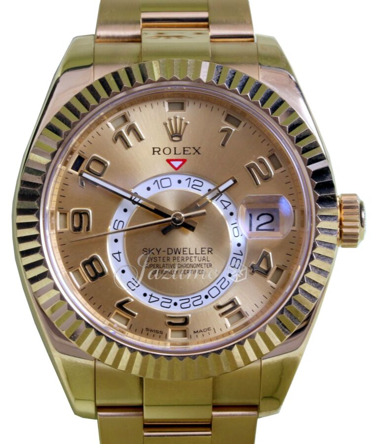 Rolex Sky-Dweller 18k Yellow Gold Champagne Arabic 42mm GMT Calendar 326938 - BRAND NEW