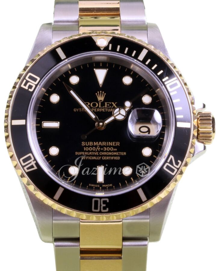 Rolex Submariner 16613 Black 40mm 18k Yellow Gold No Holes Gold Through - PRE-OWNED