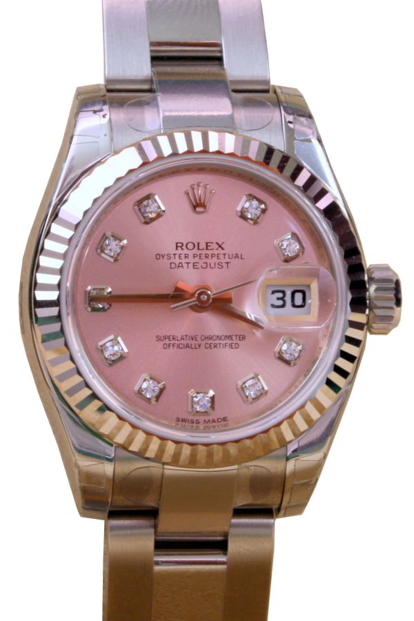 Rolex Datejust 179174 Ladies 26mm Pink Diamond White Gold Stainless Steel BRAND NEW