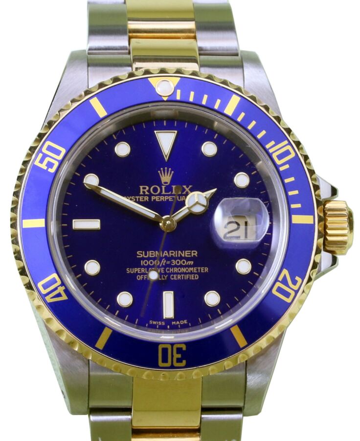 Rolex Submariner Yellow Gold/Steel Holes 40mm Blue Gold-Through Clasp 16613 - PRE-OWNED