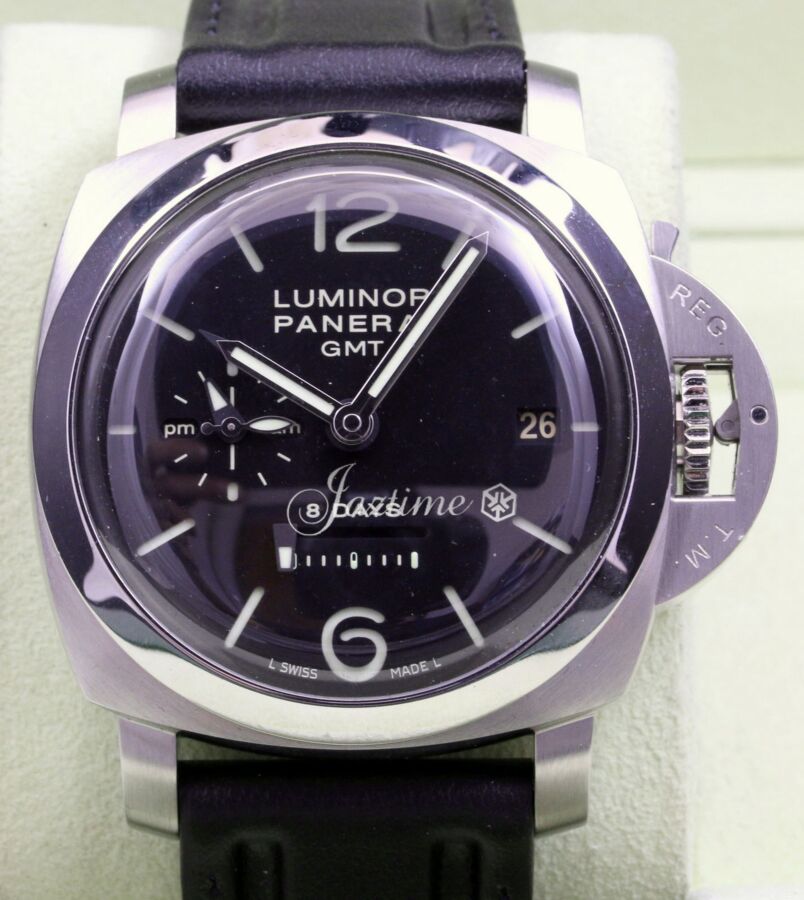 Panerai Luminor 8 Days GMT Stainless Steel 44mm Black Dial Alligator Leather Strap PAM00233 - BRAND NEW