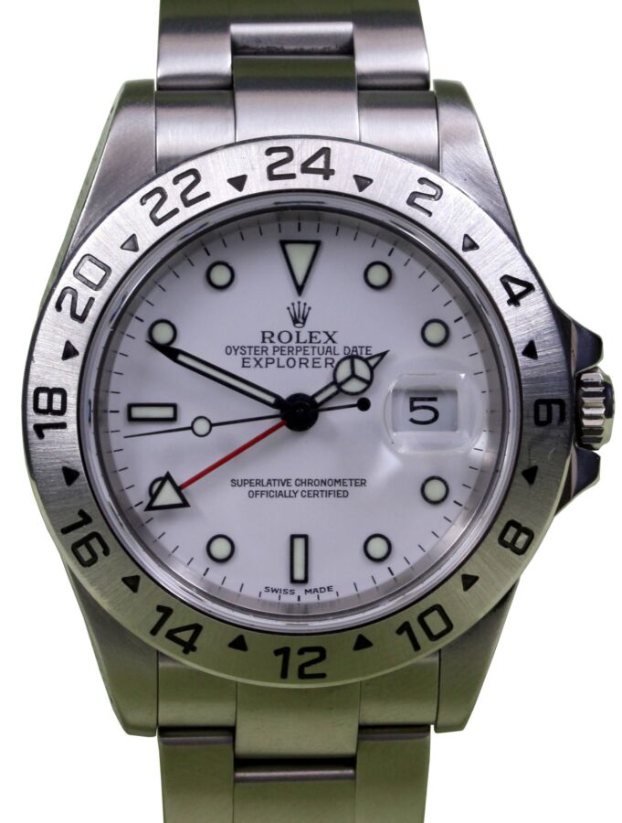 Rolex Explorer II Stainless Steel GMT 40mm White Dial Date Holes Case 16570 - PRE - OWNED