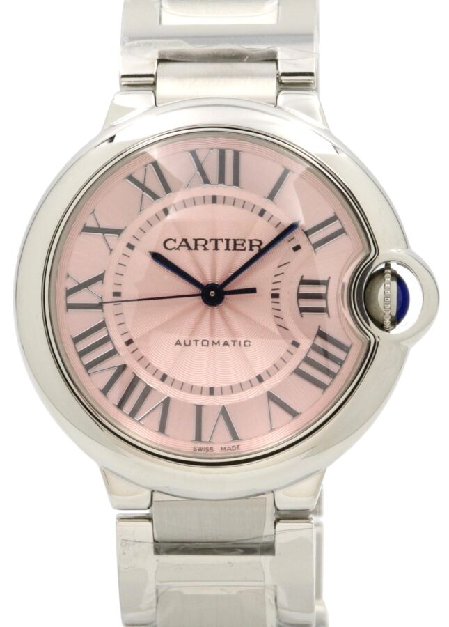 Cartier W6920041 Ballon Bleu DE 36mm Pink Guilloche Roman Stainless Steel 