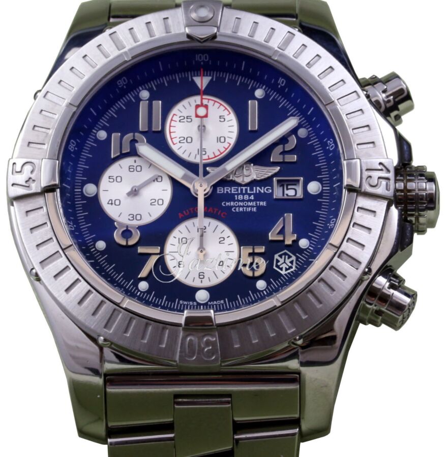 Breitling Super Avenger A13370 Men's 48mm Blue Arabic Stainless Steel Chronograph