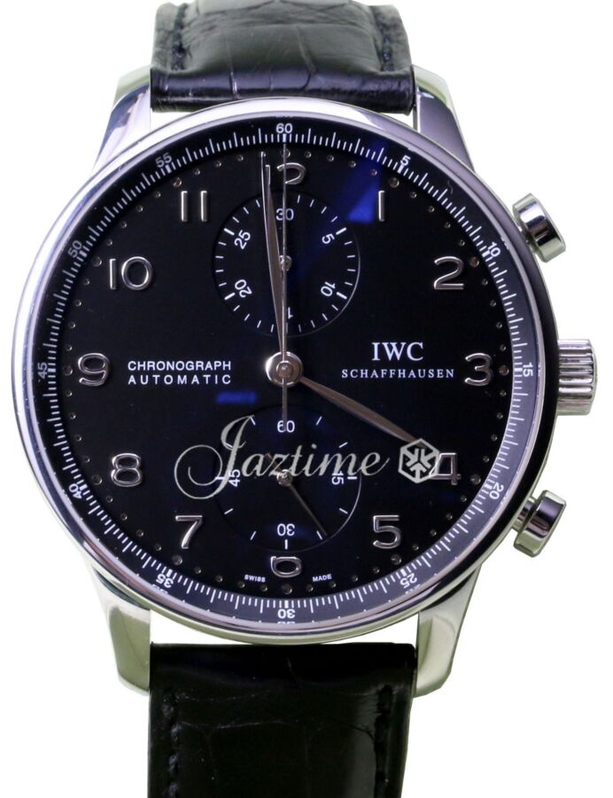 IWC Portuguese Automatic Chronograph IW371438 IW3714 41mm Black Stainless Steel