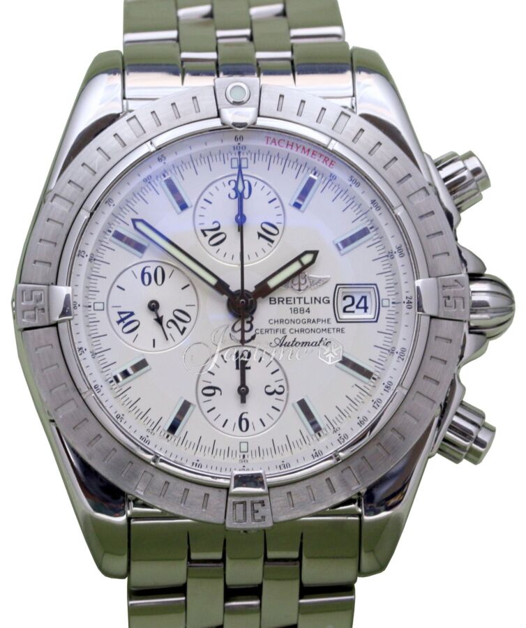 Breitling Chronomat Evolution A13356 Silver Index Stainless Steel 44mm Chronograph Date