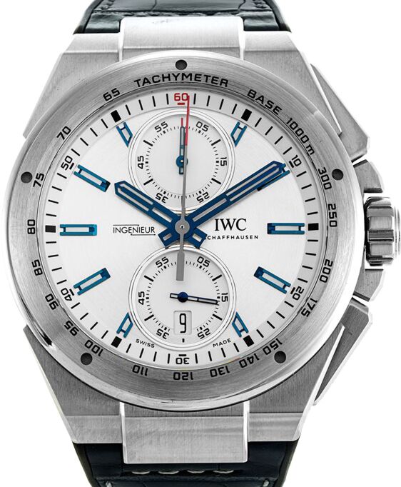 IWC Schaffhausen IW378509 Ingenieur Chronograph Racer Silver Plated Index Stainless Steel Blue Rubber Leather Inlay 45mm Automatic