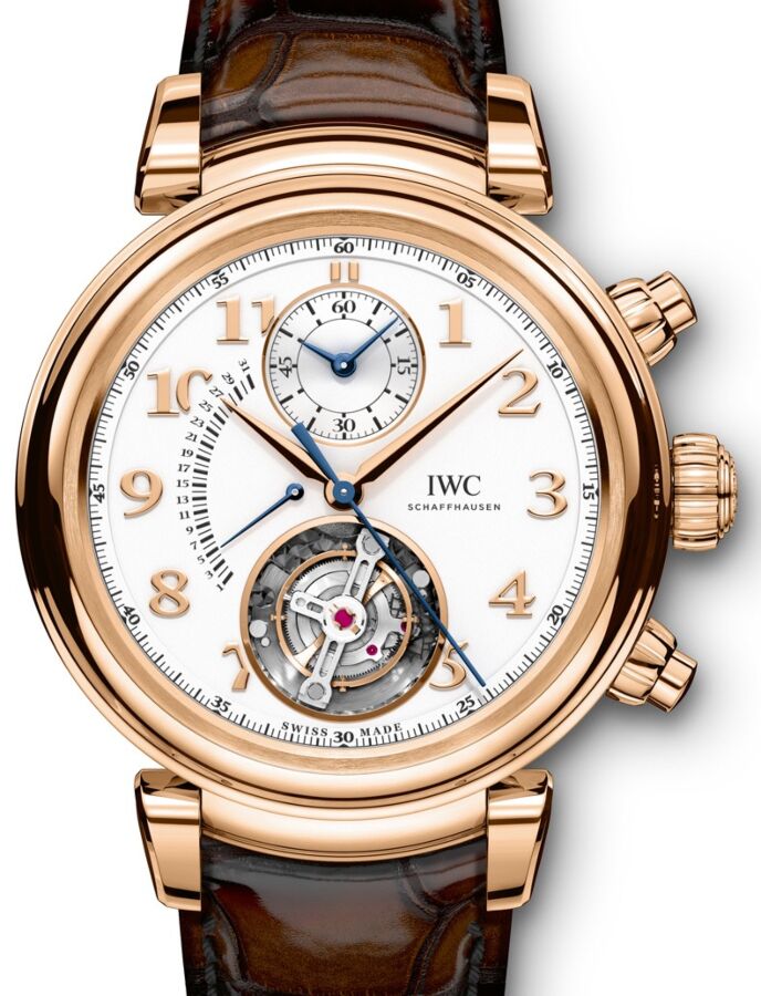 IWC Schaffhausen Da Vinci Tourbillon R?trograde Chronograph IW393101 Silver Arabic Red Gold Brown Leather 44mm - BRAND NEW