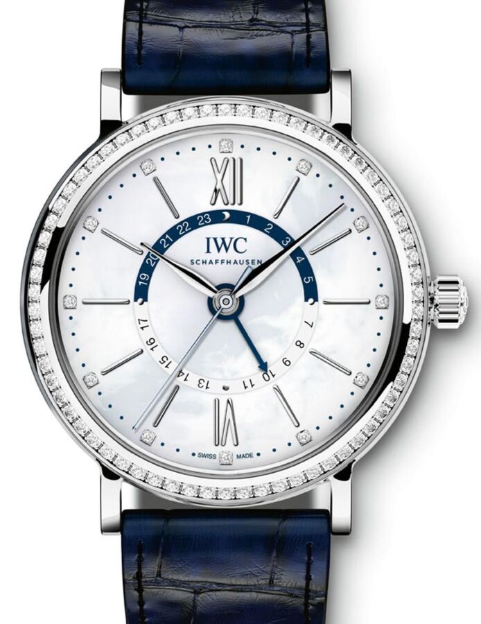 IWC Schaffhausen IW459101 Portofino Automatic Day &amp;amp;amp; Night 37 White Mother of Pearl Diamond Stainless Steel Set with Diamonds Blue Leather 37mm Automatic