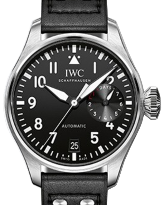 IWC Schaffhausen IW500912 Big Pilot's Watch Black Arabic Stainless Steel Black Leather 46mm Automatic