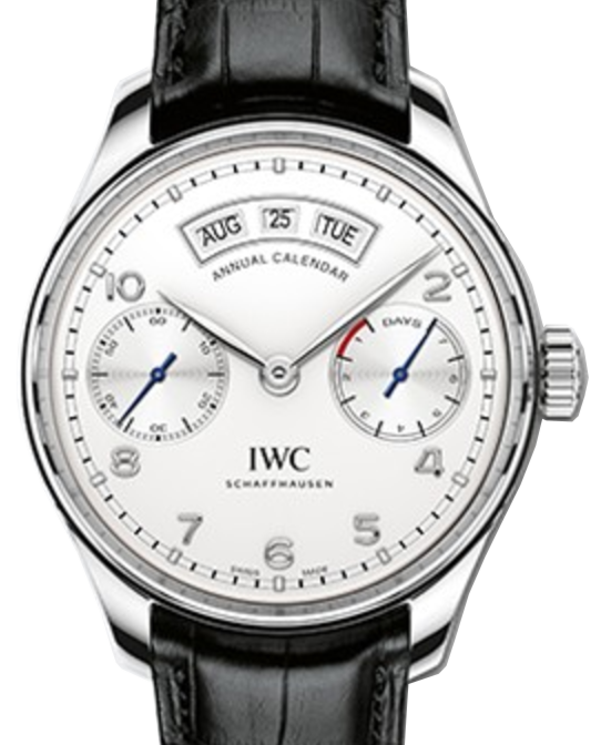 IWC Schaffhausen IW503501 Portugieser Annual Calendar Silver Plated Arabic Stainless Steel Black Leather 44.2mm Automatic