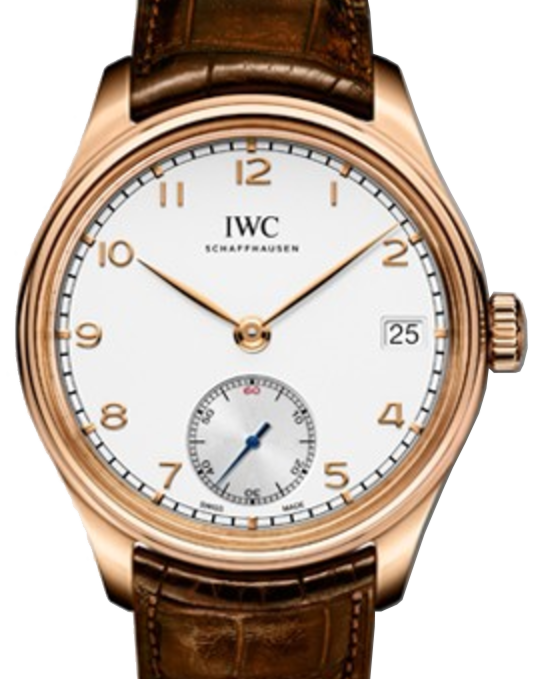 IWC Schaffhausen IW510204 Portugieser Hand-Wound Eight Days Silver Plated Arabic Red Gold Brown Leather 43mm Manual