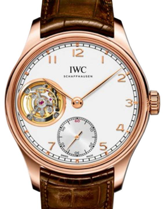 IWC Schaffhausen IW546302 Portugieser Tourbillon Hand-Wound Silver Plated Arabic Red Gold Brown Leather 43mm Manual
