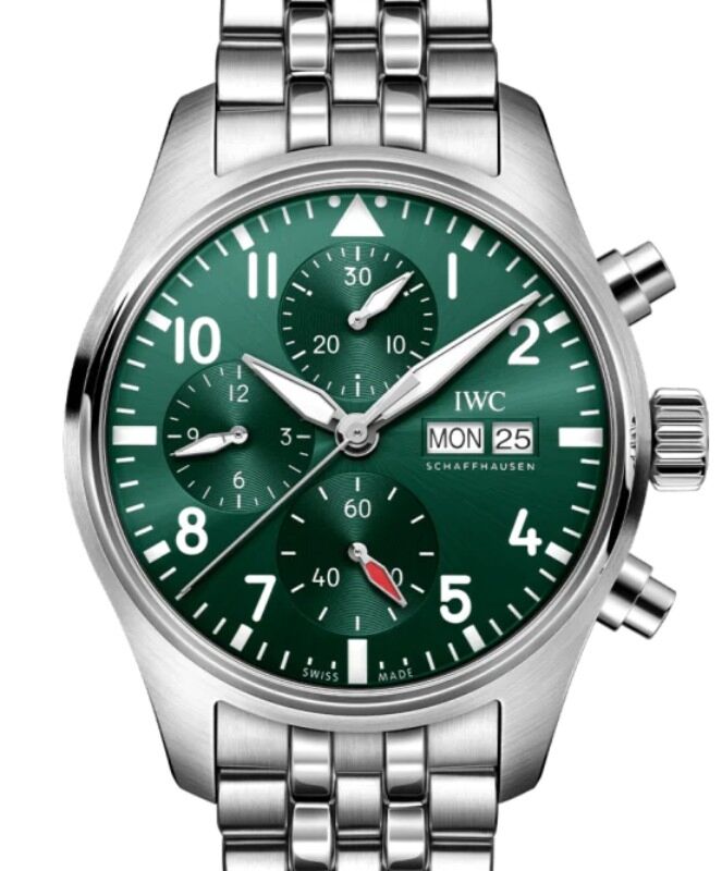 IWC Pilot's Watch Chronograph Stainless Steel 41mm Green Dial Bracelet IW388104