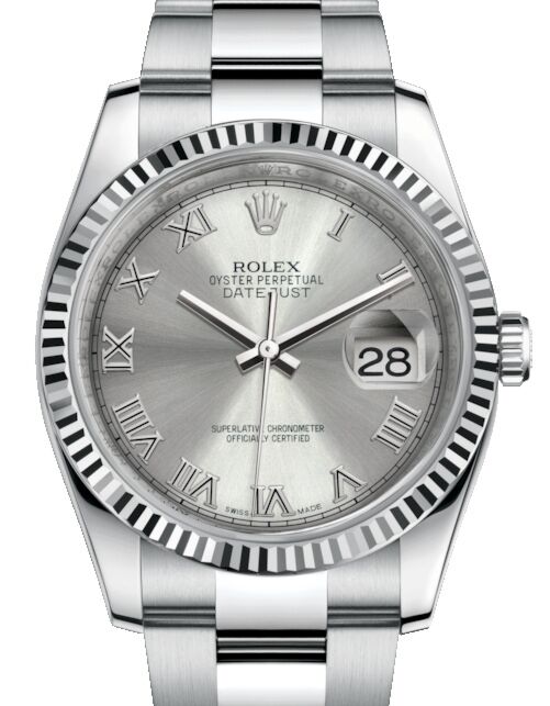 Rolex Datejust 36 White Gold/Steel Rhodium Roman Dial Fluted Bezel & Oyster Bracelet 116234 