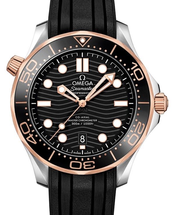 Omega Seamaster Diver 300M 42mm Steel/Sedna Gold Black Dial Rubber Strap 210.22.42.20.01.002