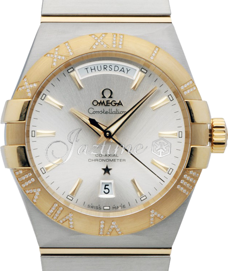 OMEGA 123.25.38.22.02.002 CONSTELLATION CO-AXIAL DAY-DATE 38mm STEEL AND YELLOW GOLD BRAND NEW