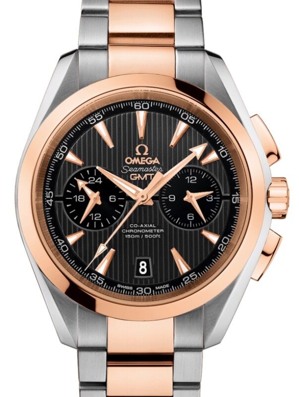 Omega Aqua Terra 150M Co Axial GMT Chronograph 231.20.43.52.06.001 43mm Grey Index Red Gold Stainless Steel BRAND NEW