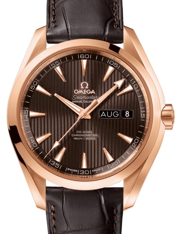 Omega Seamaster Aqua Terra 150M Co Axial Chronometer Annual Calendar 43mm Red Gold Grey Dial Alligator Leather Strap 231.53.43.22.06.003 BRAND NEW