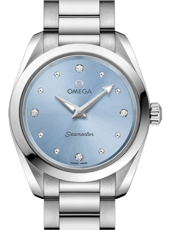 Omega Seamaster Aqua Terra 150M Quartz 28mm Stainless Steel Blue Dial Dotted Rhodium Diamond Set Index Steel Bracelet 220.10.28.60.53.001 BRAND NEW