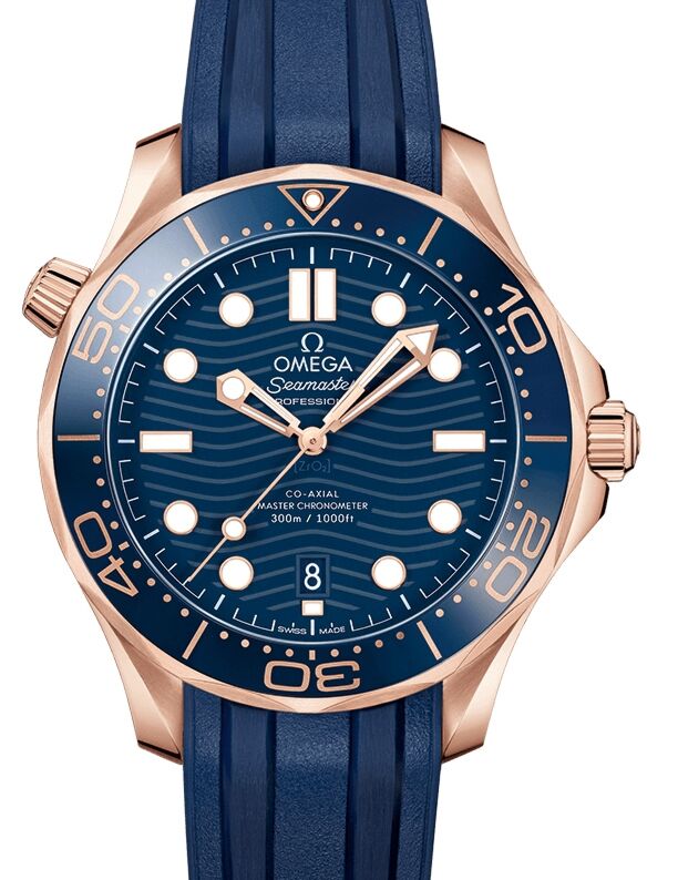 Omega Seamaster Diver 300M 42mm Sedna? Gold Blue Dial Rubber Strap 210.62.42.20.03.001