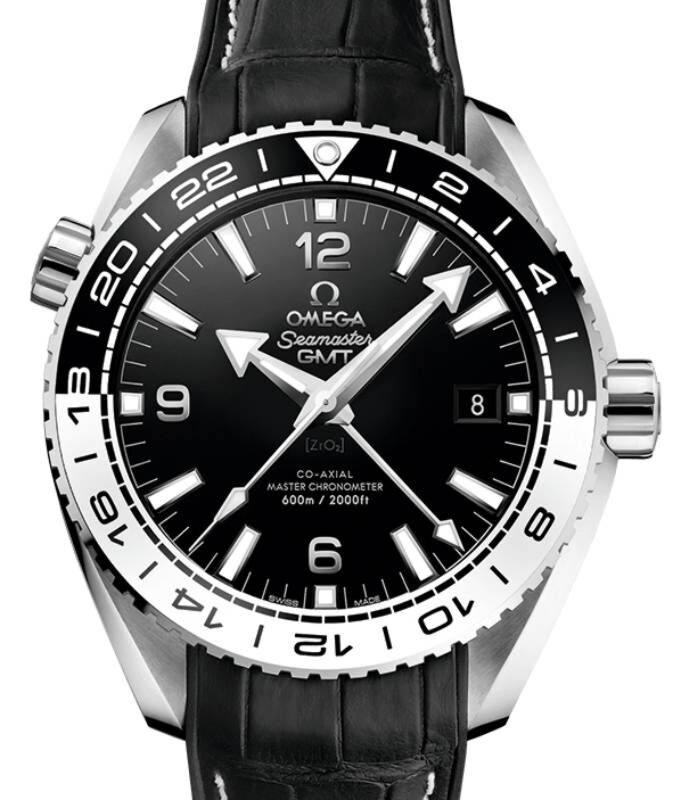 Omega Seamaster Planet Ocean 600M GMT 43.5mm Steel Black Dial Rubber Leather Strap 215.33.44.22.01.001