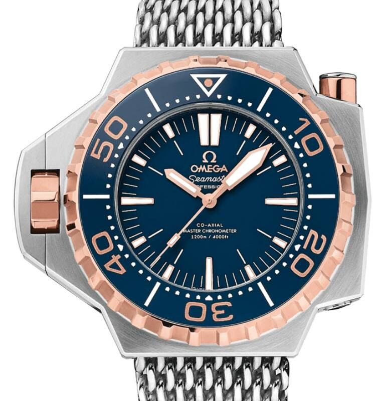 Omega Seamaster Ploprof 1200M Co Axial Master Chronometer 55x48mm Titanium Sedna Gold Blue Dial Titanium Bracelet 227.60.55.21.03.001 BRAND NEW