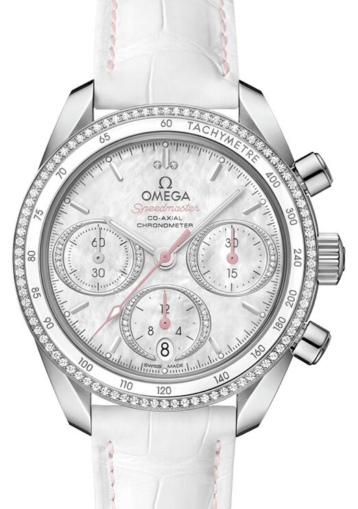 Omega Speedmaster 38 Co-Axial Chronograph Steel White Mother Of Pearl Dial Leather Strap 324.38.38.50.55.001 - BRAND NEW