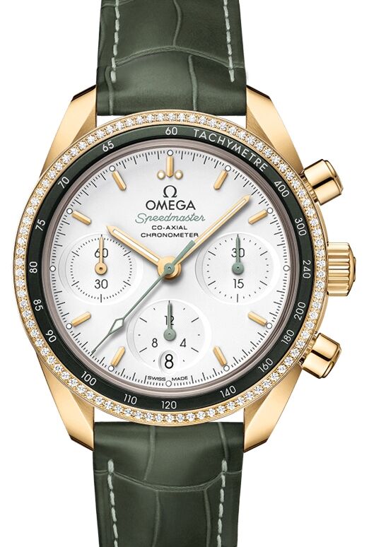 Omega Speedmaster Chronograph Yellow Gold Diamond Silver Dial 324.68.38.50.02.004