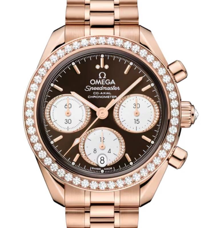 Omega Speedmaster Sedna Gold Brown Dial Diamond Bezel Bracelet 324.55.38.50.63.001