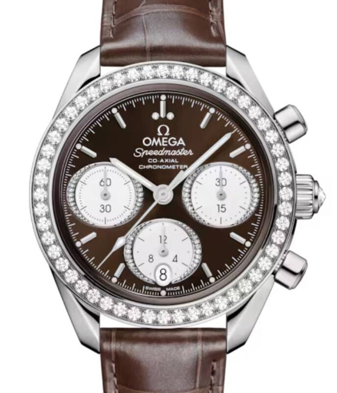 Omega Speedmaster Steel/Diamonds Brown Dial Leather Strap 324.18.38.50.63.001