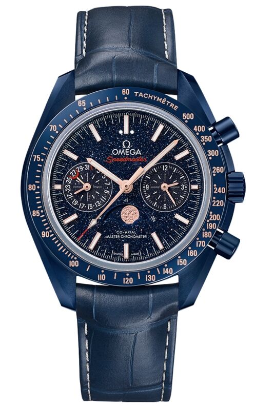 Omega Speedmaster Two Counters Moonphase "Blue Side Of The Moon" 44.25mm Ceramic Blue Dial Leather Strap 304.93.44.52.03.002