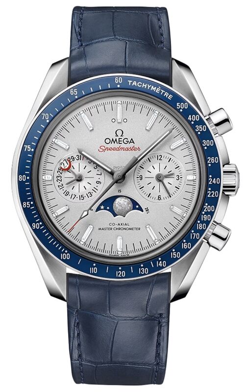 Omega Speedmaster Two Counters Moonphase 44.25mm Platinum Grey Diamond Dial Leather Strap 304.93.44.52.99.004