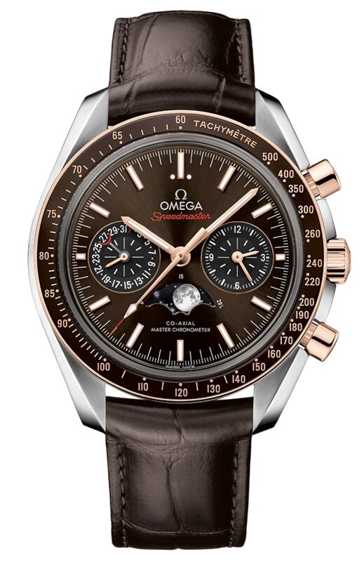 Omega Speedmaster Two Counters Moonphase 44.25mm Steel/Sedna Gold Brown Dial Leather Strap 304.23.44.52.13.001
