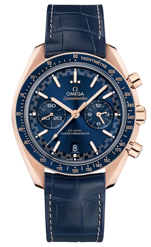 Omega Speedmaster Two Counters Racing 44.25mm Sedna Gold Blue Dial Leather Strap 329.53.44.51.03.001