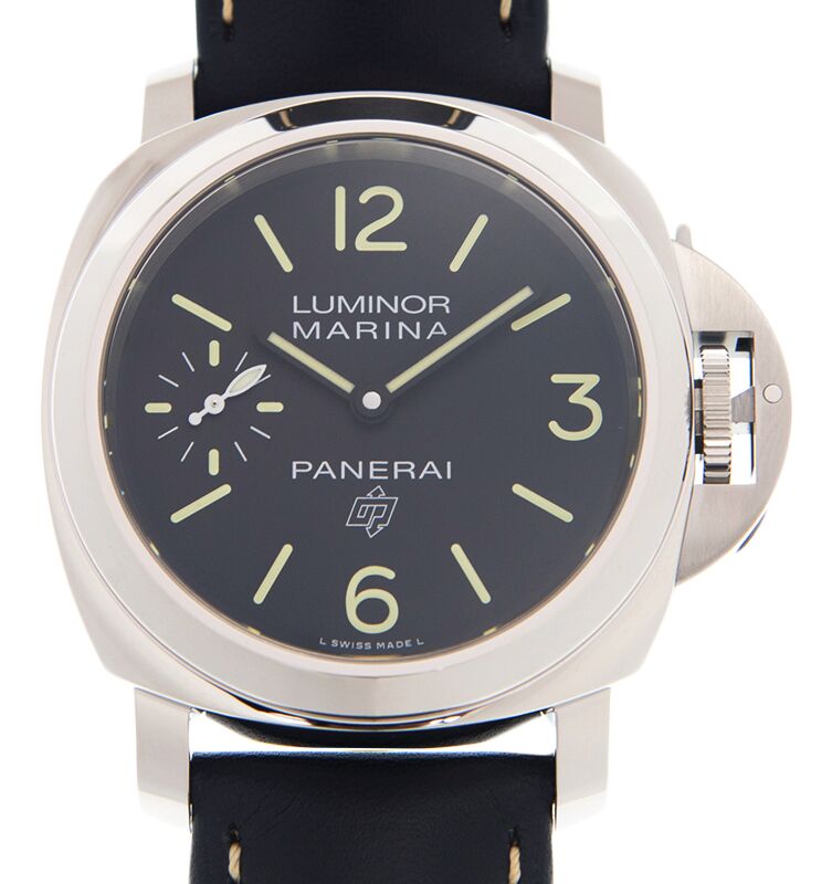 Panerai Luminor Logo Steel 44mm Black Dial Leather Strap PAM00776