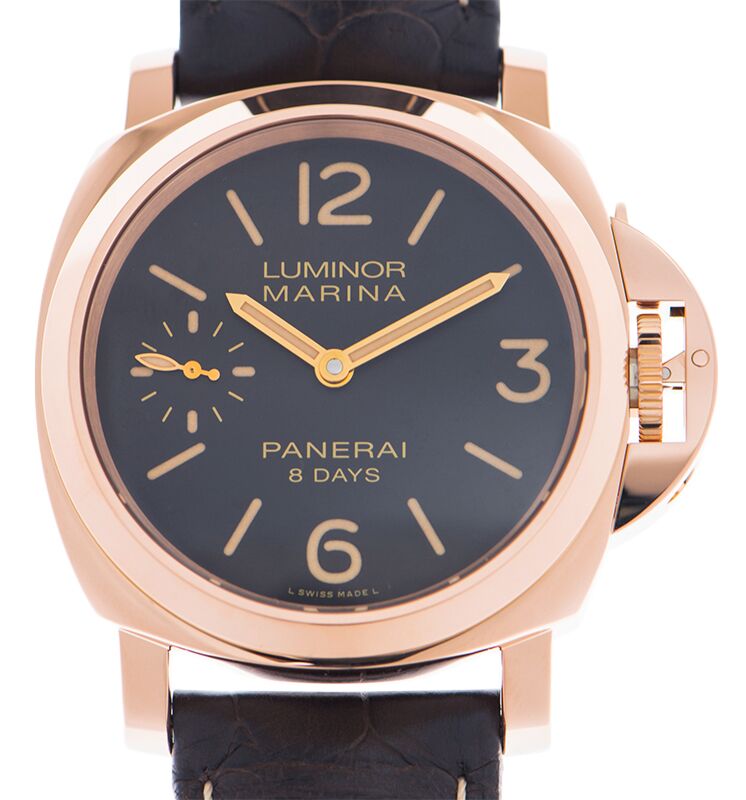 Panerai Luminor Marina 8 Days Oro Rosso Red Gold 44mm Brown Dial Leather Strap PAM00511