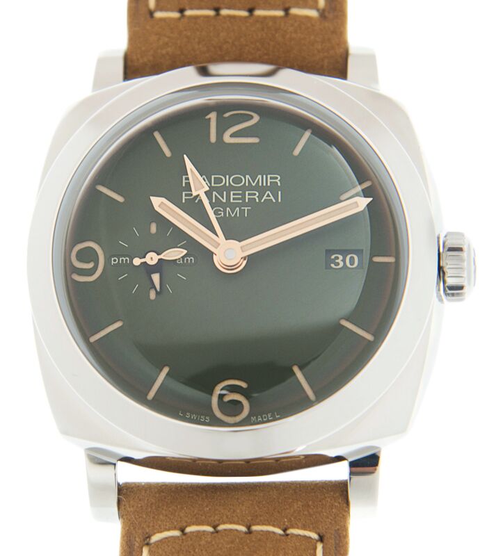 Panerai Radiomir GMT Steel 45mm Green Dial Leather Strap