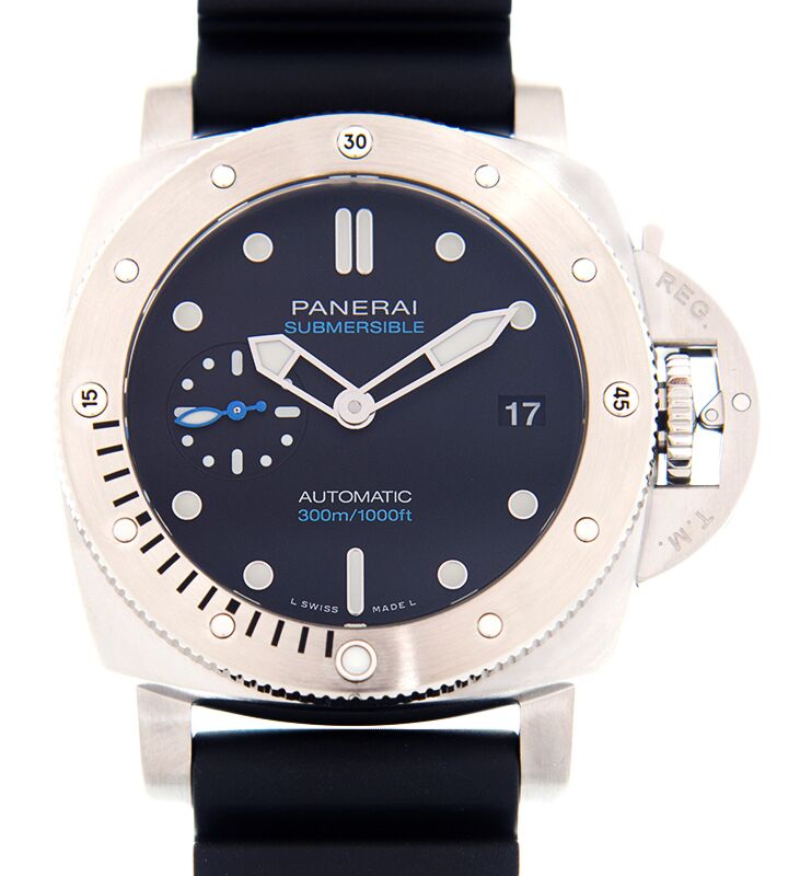 Panerai Submersible Steel 42mm Black Dial Rubber Strap PAM00973