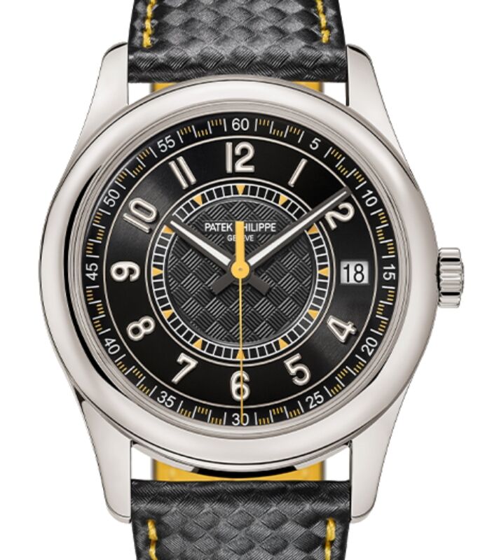 Patek Philippe Calatrava Date Sweep Seconds White Gold Black Carbon Motif Yellow Dial 6007G-001 - BRAND NEW