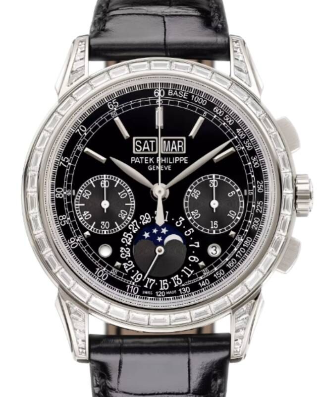 Patek Philippe Grand Complications Chronograph Perpetual Calendar Joaillerie Platinum Diamond Baguette Black 5271P-010