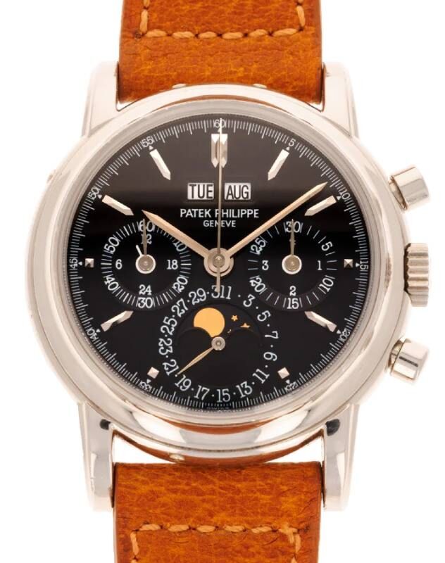 Patek Philippe White Gold Perpetual Calendar Chronograph Black Dial 3970E