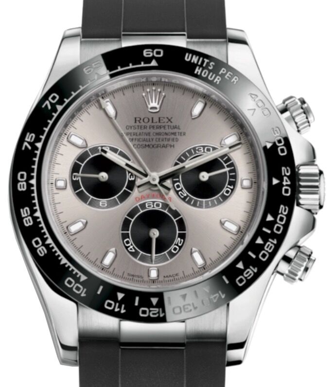 Rolex Daytona White Gold Steel/Bright Black Dial Oysterflex