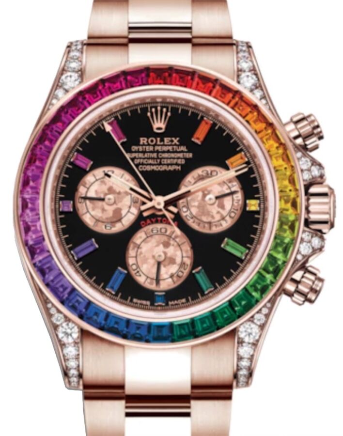 Rolex Daytona "Rainbow" Rose Gold Sapphire Diamond Gem Set Dial & Bezel - CUSTOM - 116595RBOW/116505 
